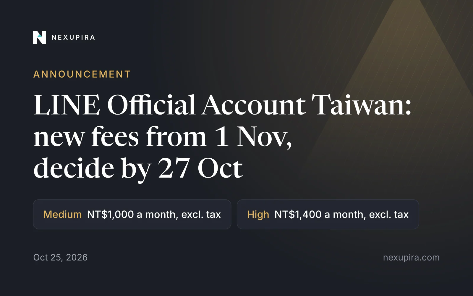 LINE Official Account Taiwan: new fees from 1 Nov, decide by 27 Oct